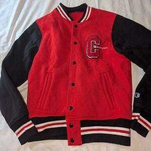 Vintage Style Champion Men's Medium Red Letterman Jacket